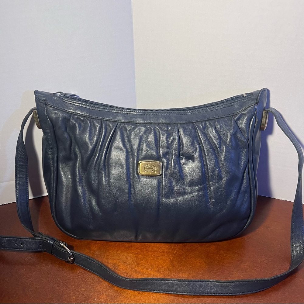 Vintage Etienne Aigner Navy Leather Shoulder Bag